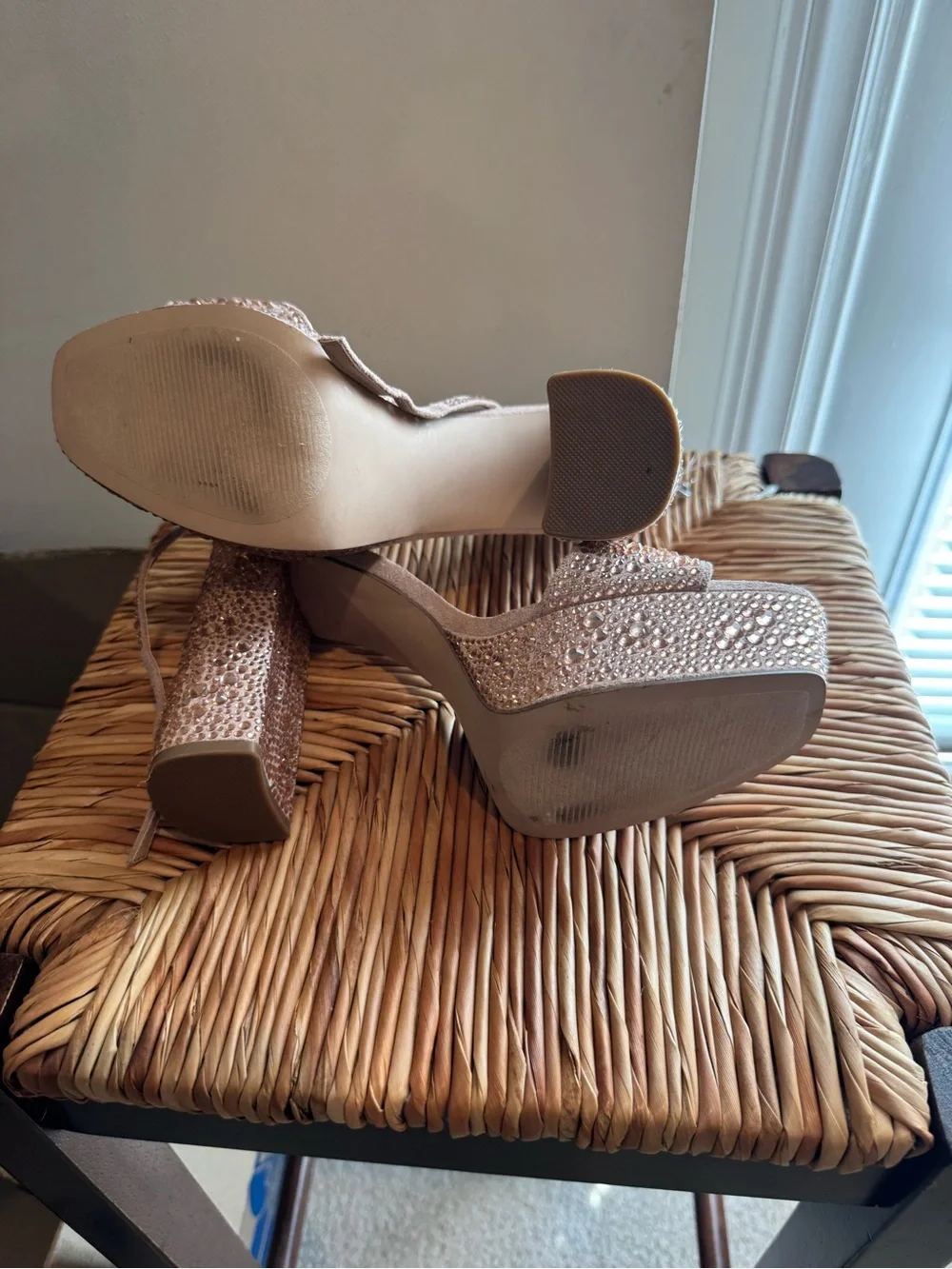 Madden Girl Rose Gold Crystal Platform Block Heels size 8